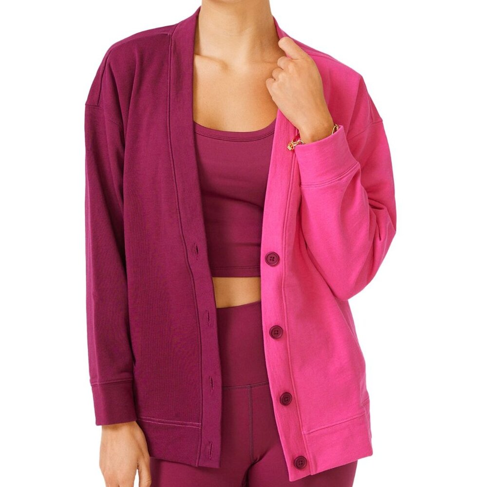 Terez Womens Colorblock Cotton V-Neck Cardigan
